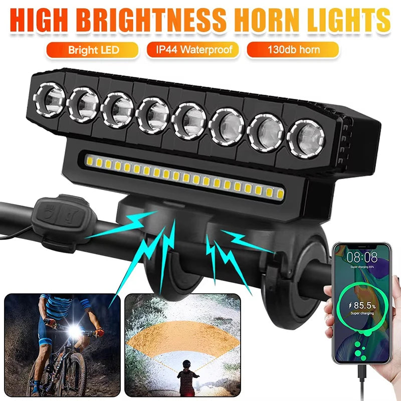 LED Bike Headlight 130dB Bell & Power Bank – 6 Light Modes