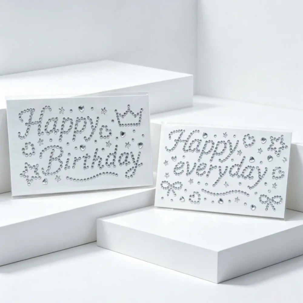 3D Birthday Rhinestone Stickers – Hearts, Stars & Silver Letters Decorative Craft Stickers Nixie