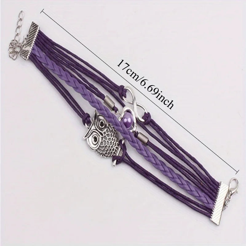 Owl Braided Multilayer Charm Leather Bracelet – Vintage Punk