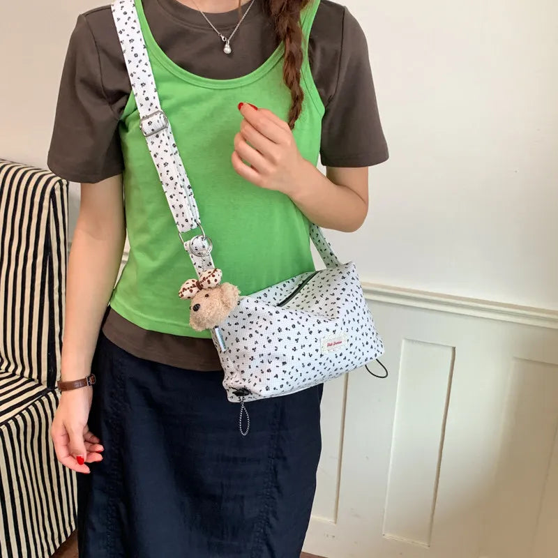 Floral Corduroy Shoulder Bag for Women – Korean Style Shoulder Handbag Nixie