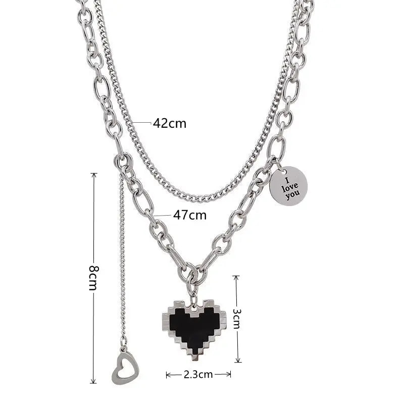 2PCS Hip Hop Gold Plated Mosaic Heart Pendant Necklace Set Pendant Necklace Set Nixie