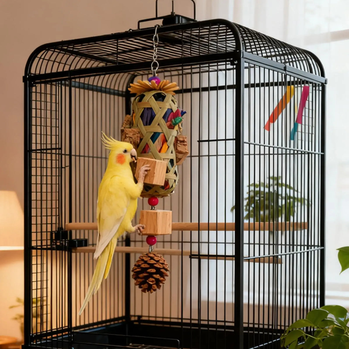 Parrot Hanging Chew Toy Bird Foraging Basket – Wood & Corn Cob Bird Foraging Toy Nixie