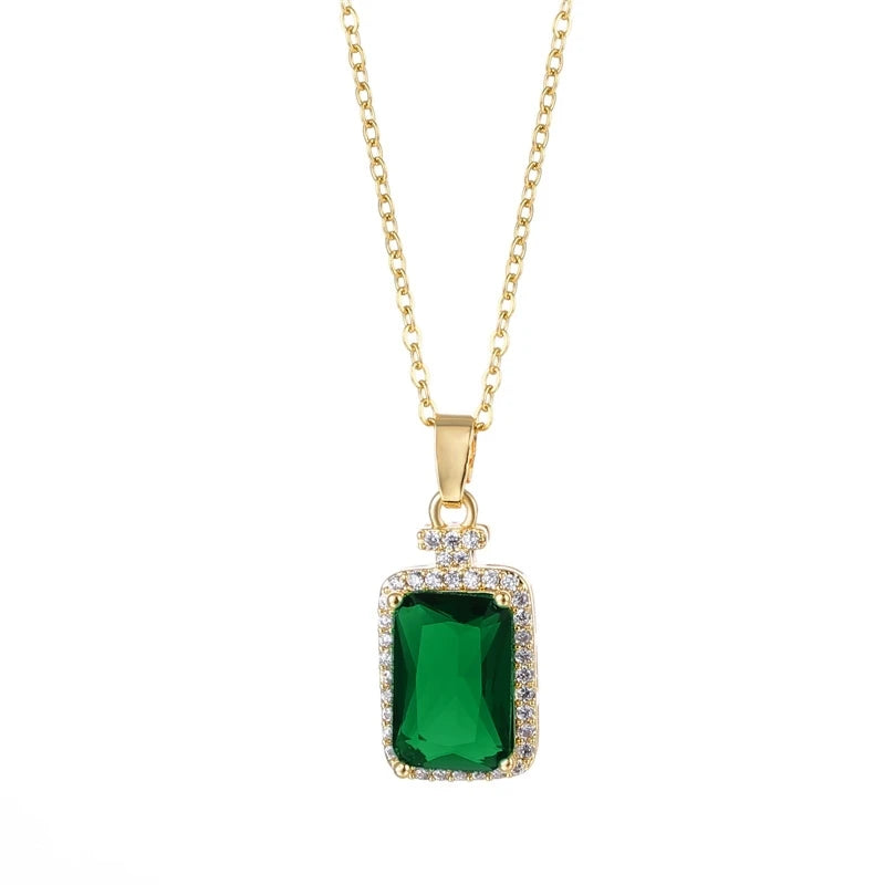 Green Zirconia Pendant Necklace | Copper Chain for Women Pendant Necklace Nixie