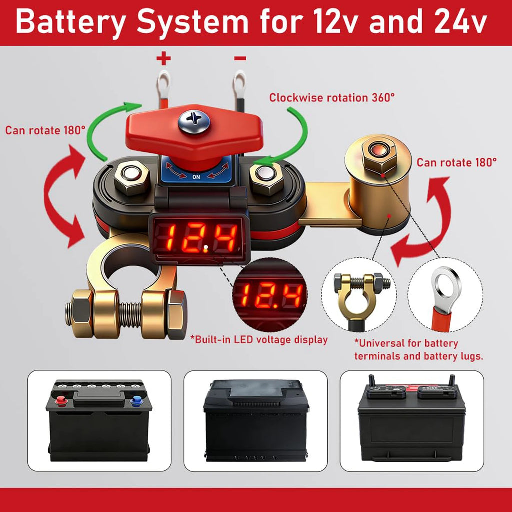12V 24V LCD Battery Disconnect Switch 100A Dual Rotation Battery Disconnect Switch Nixie