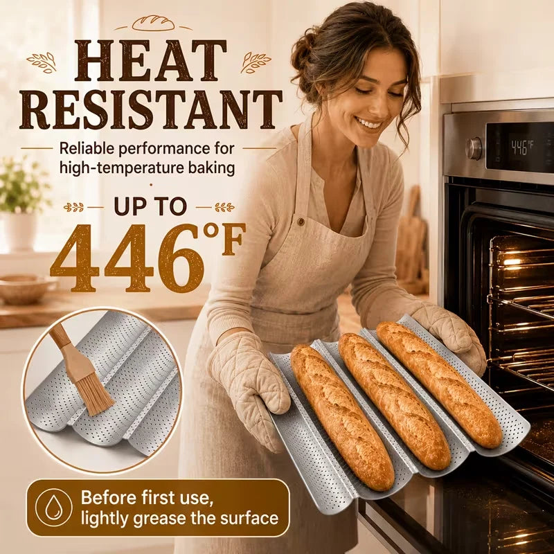 4-Wave Nonstick Baguette Pan – Carbon Steel French Bread Tray Baguette Baking Pan Nixie