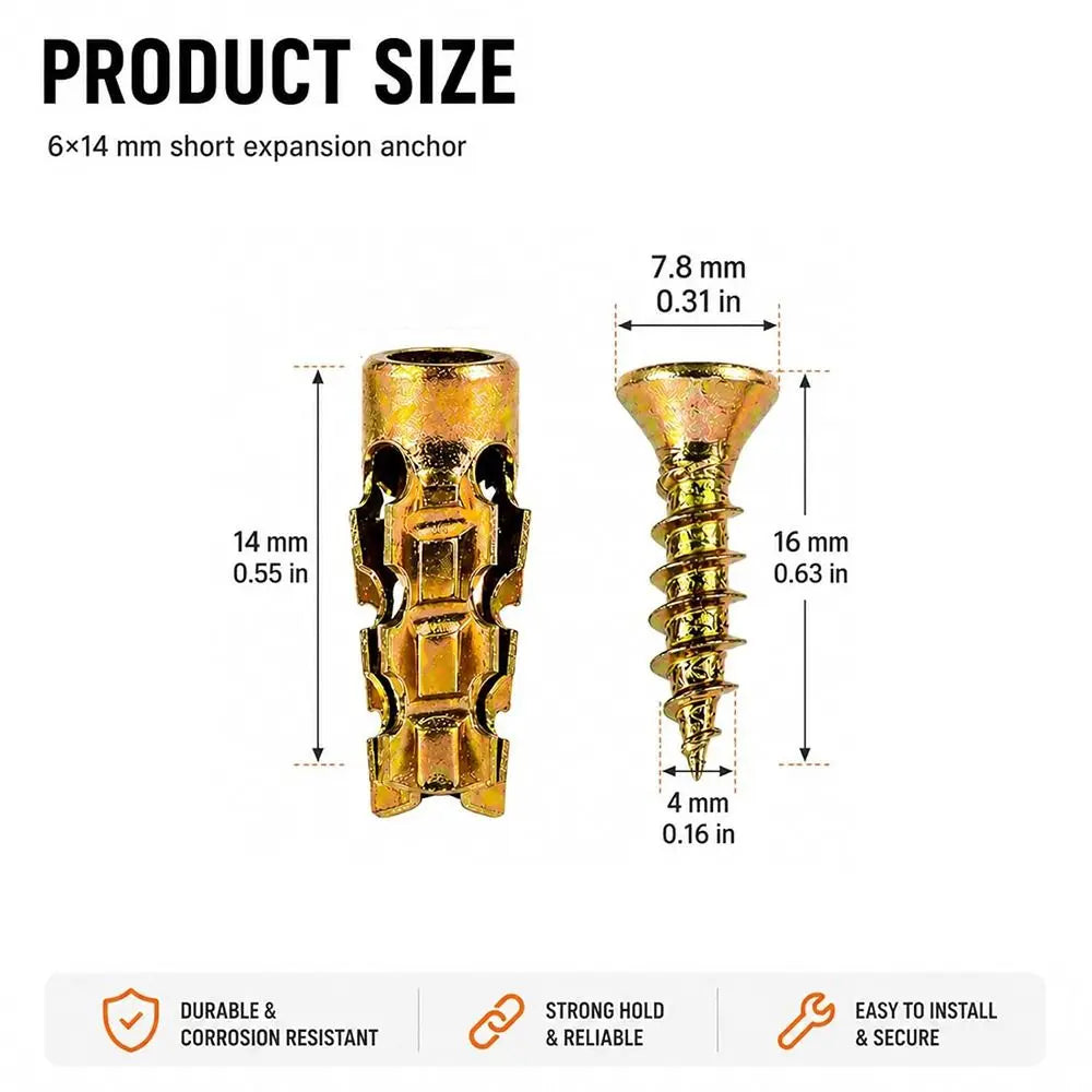 6×14mm Stone Expansion Screws & Hollow Wall Anchors Set Masonry Expansion Screws Nixie