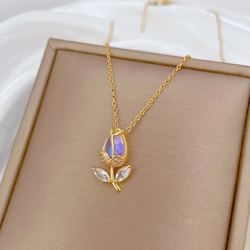 Flower Pendant Necklace | Gold Stainless Steel Clavicle Chain Pendant Necklace Nixie