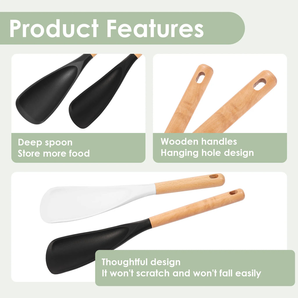 Silicone Spatula Spoon Set with Wooden Handle – 2/4/8 Pcs Kitchen Utensil Set Nixie