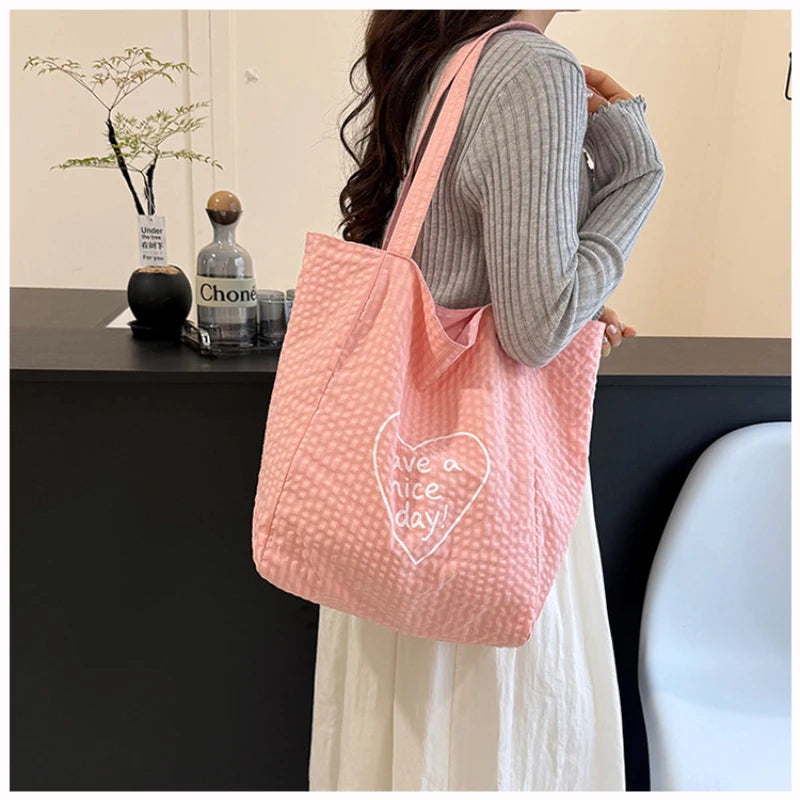 Korean Polka Dot Canvas Tote Bag – Large Shoulder Handbag Canvas Tote Bag Nixie