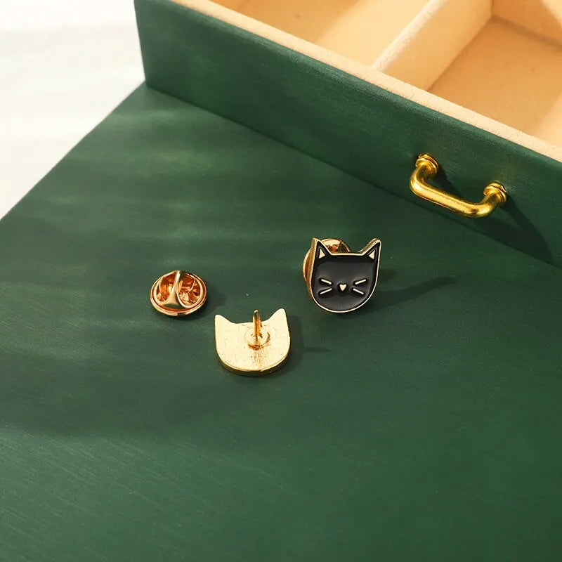 2pcs Gold Cute Kitty Cat Enamel Brooches – Black & White Pins Enamel Brooch Pin Nixie