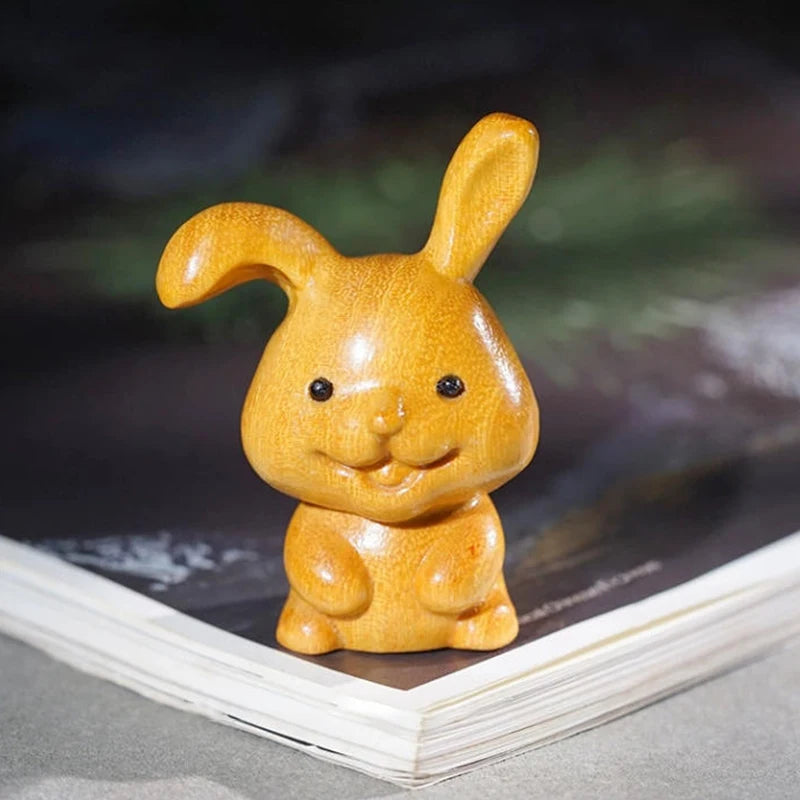 Wood Carved Easter Bunny Figurine – Cute Rabbit Ornament & Gift Wooden Rabbit Figurine Nixie