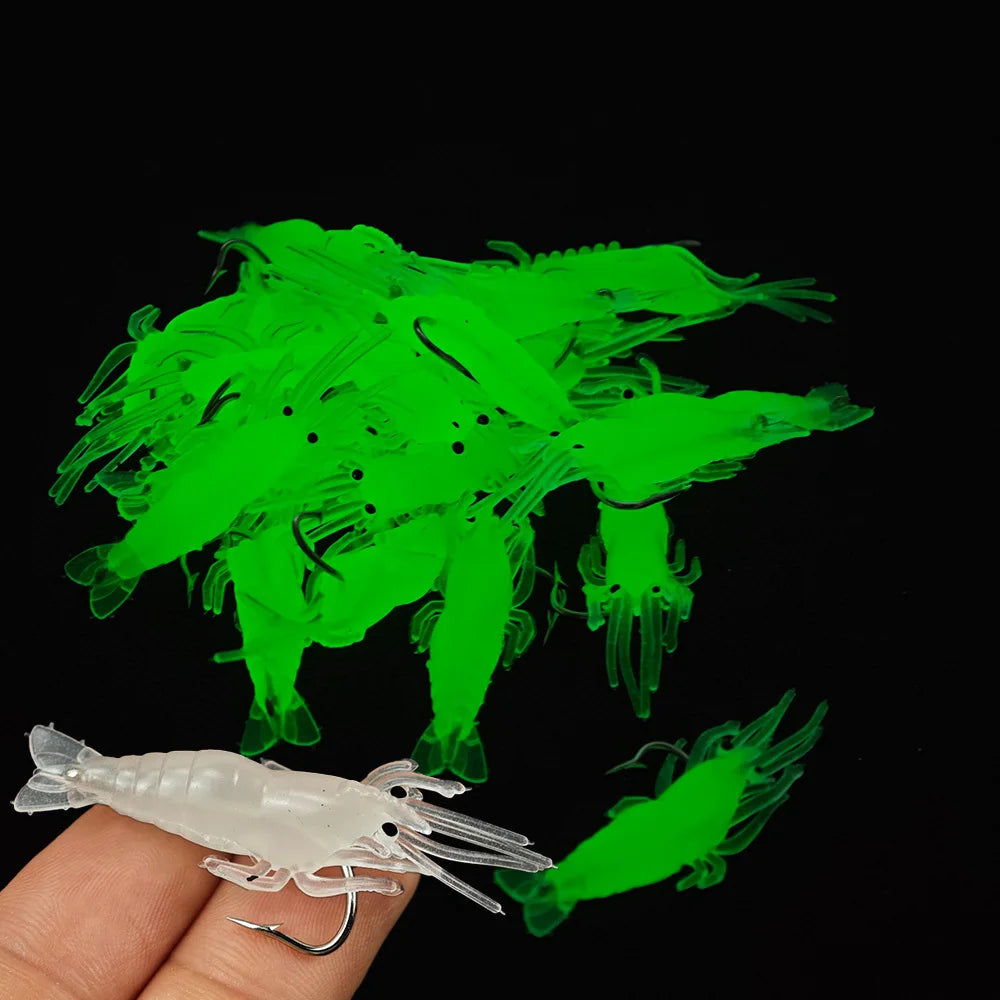 10pcs Luminous Soft Shrimp Lure – Silicone Prawn Sea Fishing Bait Soft Fishing Lure Nixie