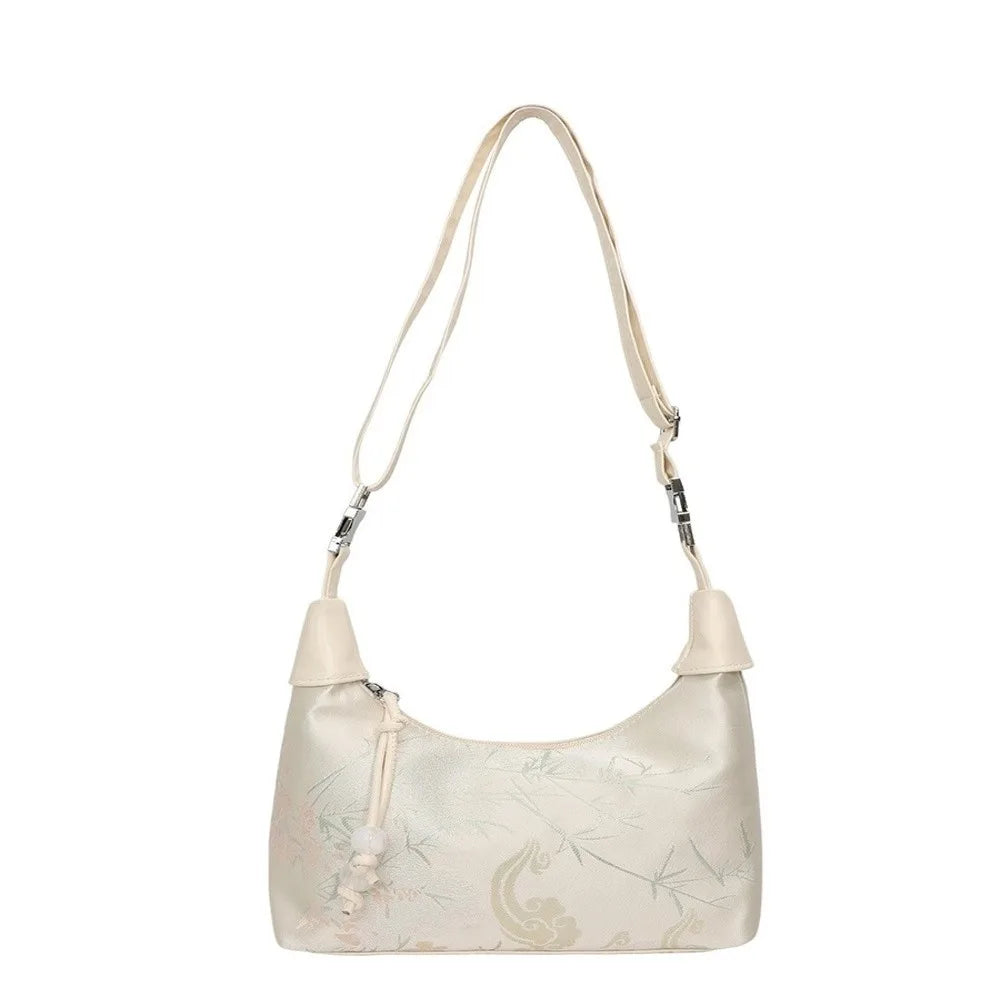 Embroidered Crossbody Bag with Pearl Pendant | Women's Handbag Crossbody Handbag Nixie Beige 2