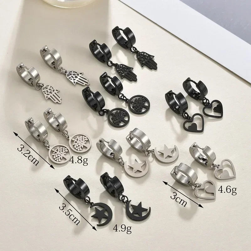 5/10 Pair Stainless Steel Dangle Earrings – Cross, Heart & Life Tree Dangle Earring Set Nixie