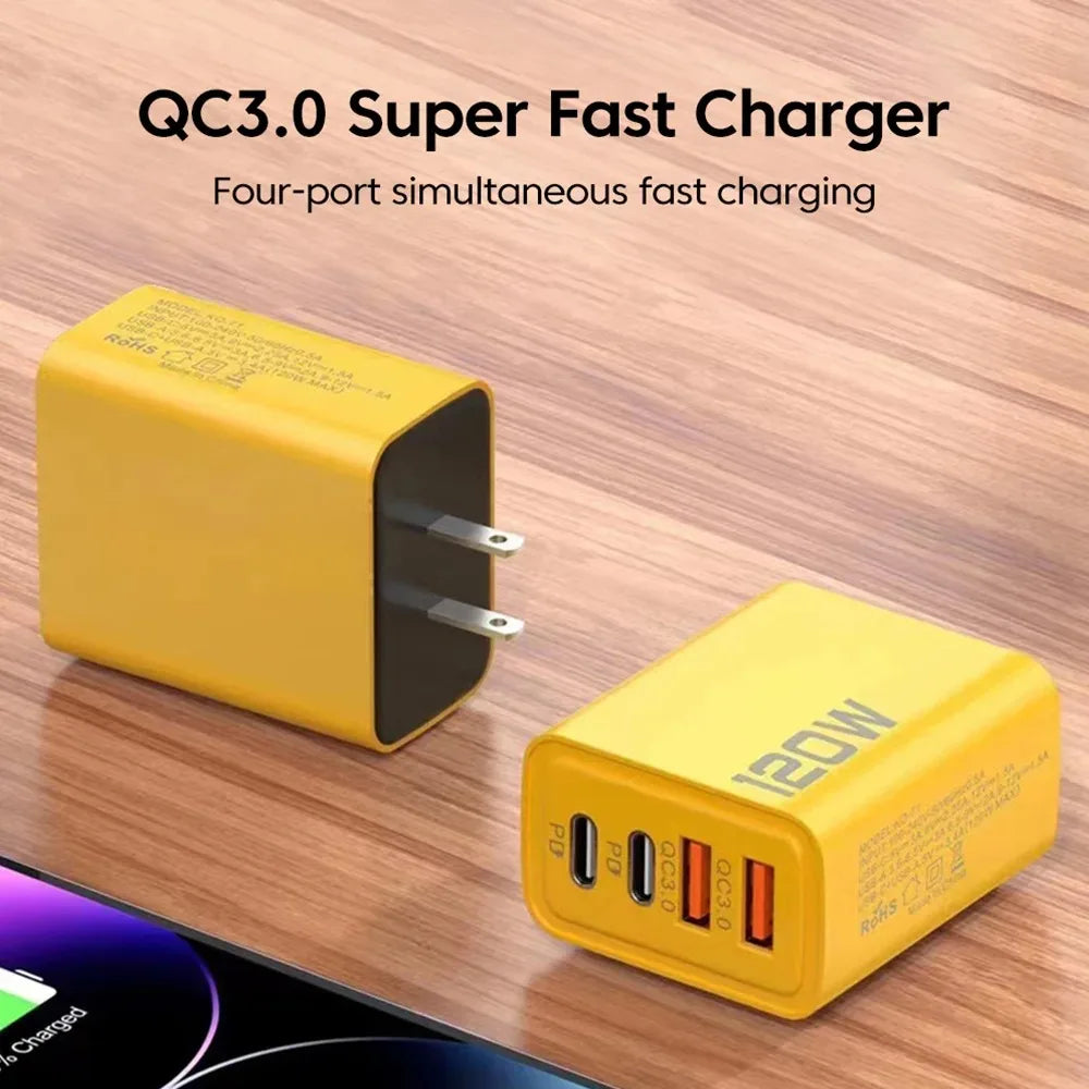 120W GaN 4-Port USB-C Fast Charging Wall Charger Adapter USB-C Wall Charger Nixie