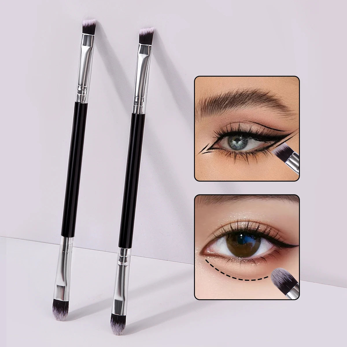 2pcs Double-Ended Eyeshadow & Eyebrow Makeup Brush Set Eye Makeup Brush Nixie black