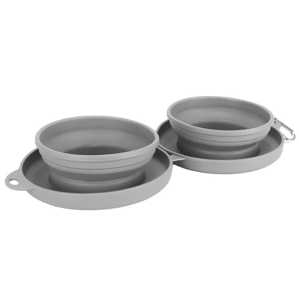 Collapsible Silicone Double Pet Bowl – Foldable, Portable