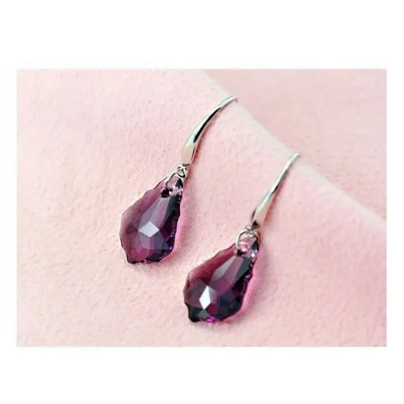 Women's Silver Purple Crystal Drop Necklace & Earrings Set Crystal Jewelry Set Nixie
