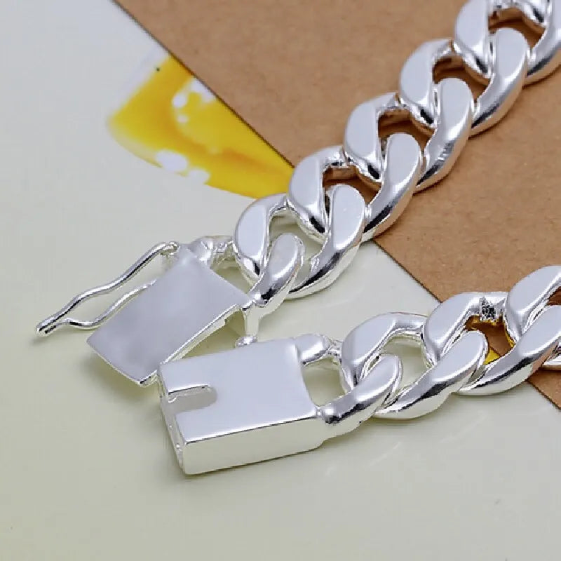 Silver-Plated Wide Chain Bracelet – Unisex Fashion Jewelry Fashion Bracelet Nixie