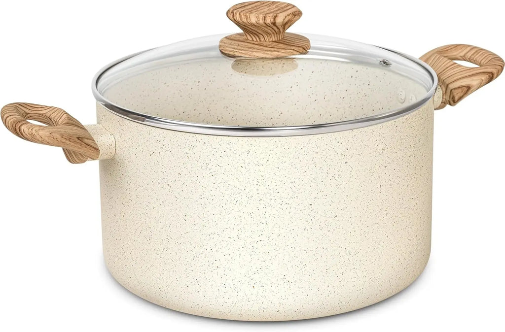 MICHELANGELO 6QT Granite Non-Stick Stockpot with Lid – All Stoves Non-Stick Stockpot Nixie White