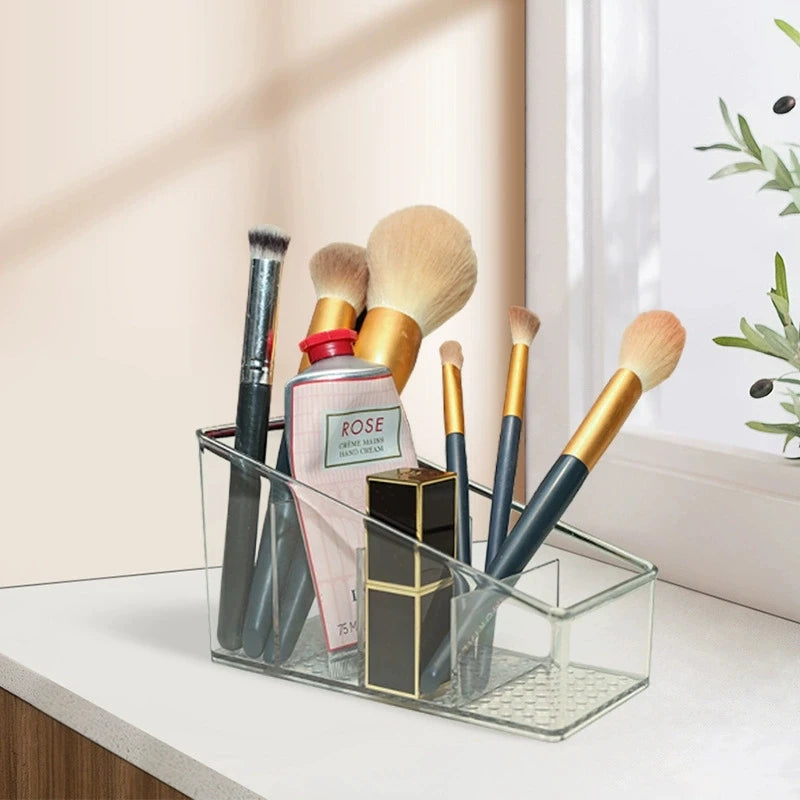 Clear 4-Compartment Desk Organizer – Remote & Makeup Holder Desk Organizer Nixie