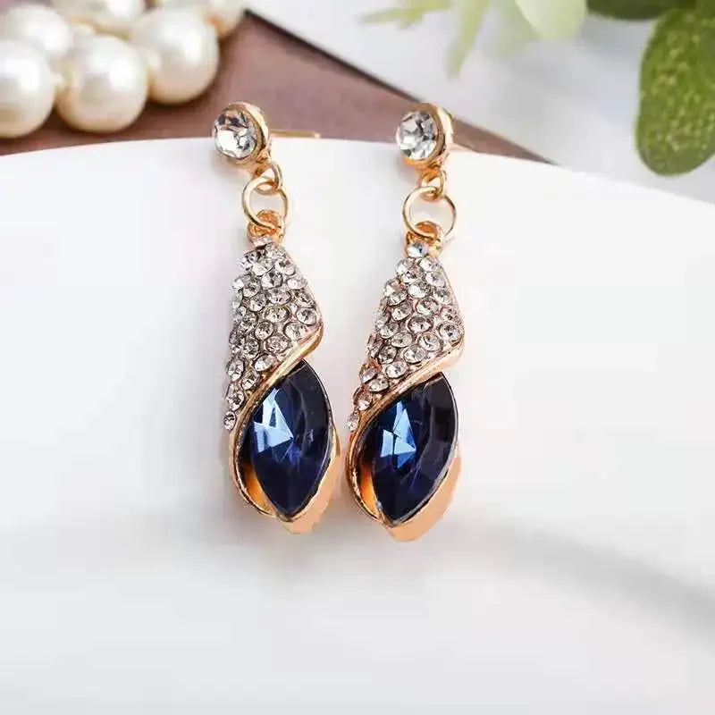 Water Drop Blue Rhinestone Dangle Earrings | Zinc Alloy Dangle Earrings Nixie