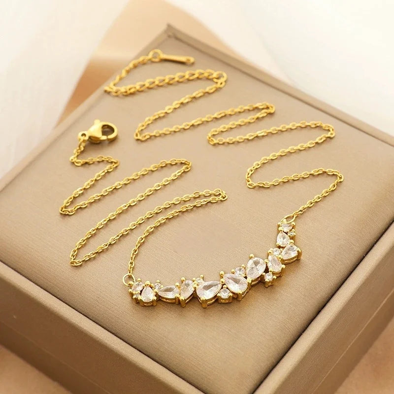 Zircon Copper Pendant Necklace for Women | Gold Clavicle Chain Pendant Necklace Nixie