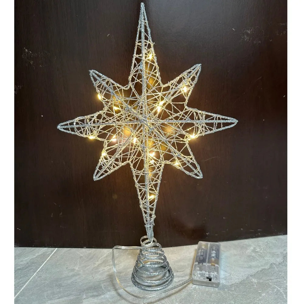 LED Star Christmas Tree Topper Glitter Iron Light Up Décor