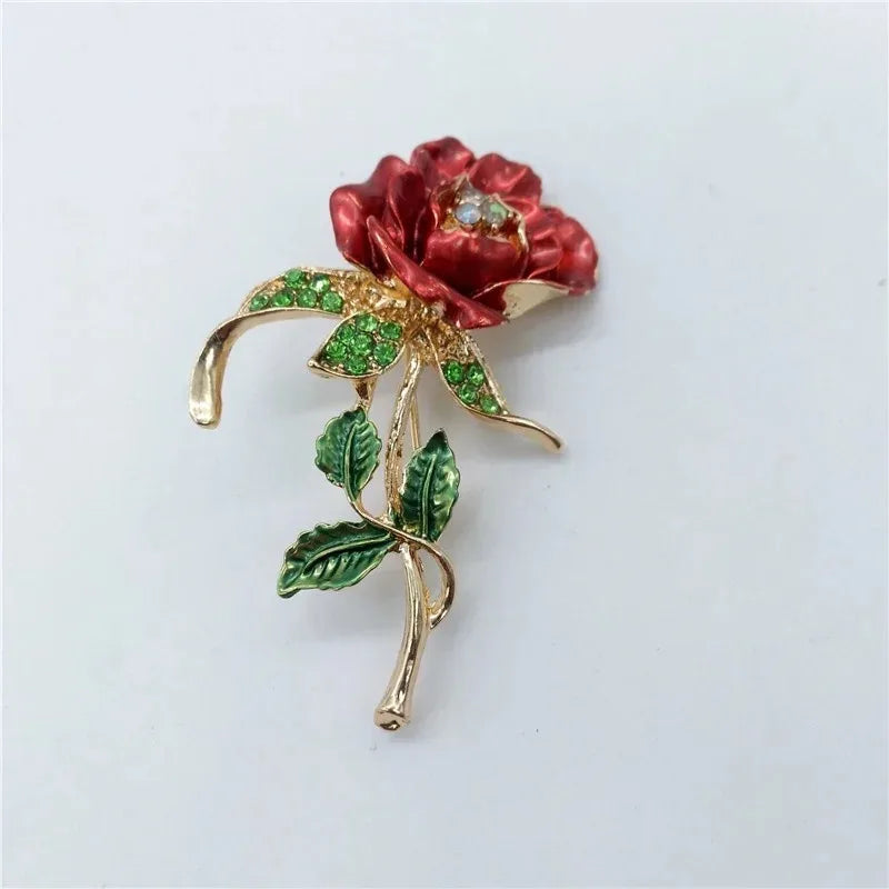 Rose Flower Brooch Pin – Rhinestone & Pearl Wedding Brooch Fashion Brooch Pin Nixie