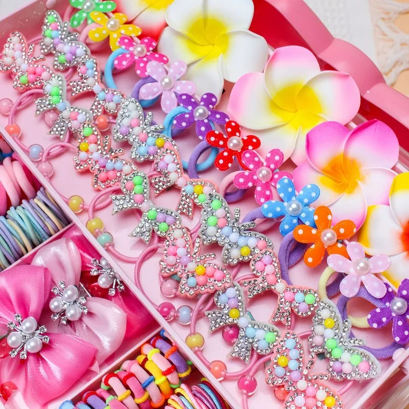 546-Pc Girls Hair Accessories Set – Bow Clips & Elastic Bands Girls Hair Accessories Nixie