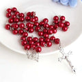 Handmade Vintage Pearl Rosary Beads Necklace with Cross Pendant Fashion Necklace Nixie SKU3