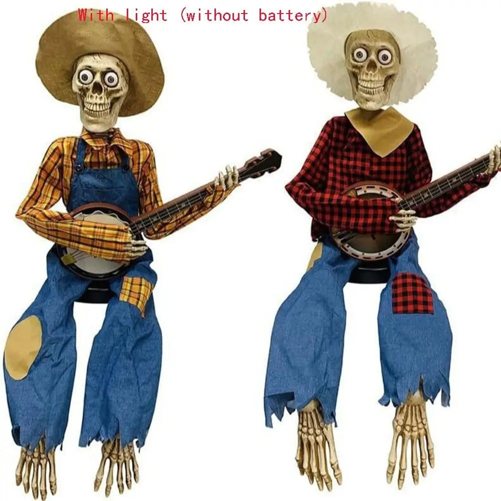 Dueling Banjo Skeletons Glowing Halloween Figurine Decor Halloween Skeleton Figurine Nixie redyellow-With light