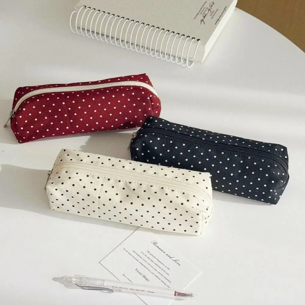 Polka Dot Canvas Pencil Pouch – Large Capacity Pen Bag Canvas Pencil Case Nixie