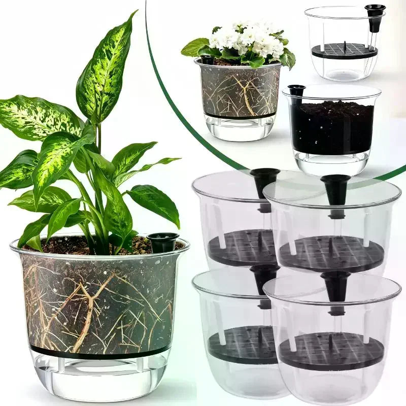 3-Pack Self-Watering Indoor Plant Pots – BPA-Free Clear Planters Self-Watering Planter Nixie