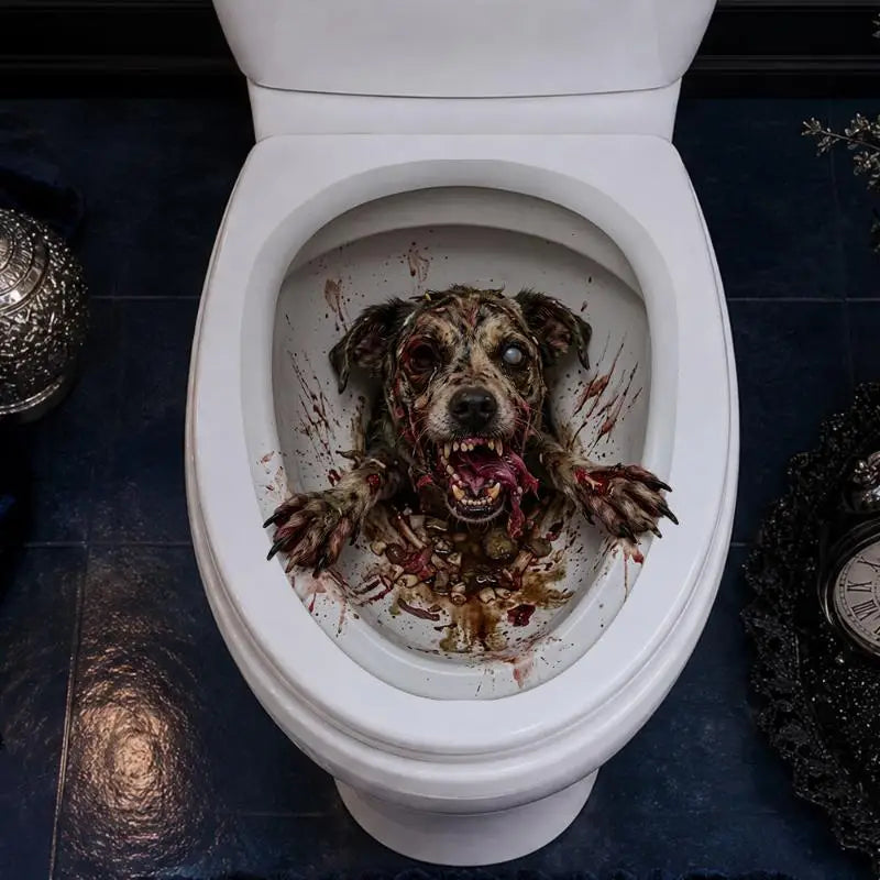 Halloween Zombie Dog Toilet Decal – Waterproof PVC Sticker Halloween Bathroom Decal Nixie