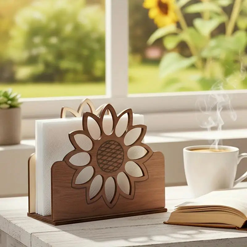 Wooden Sunflower Napkin Holder – Farmhouse Table Decor
