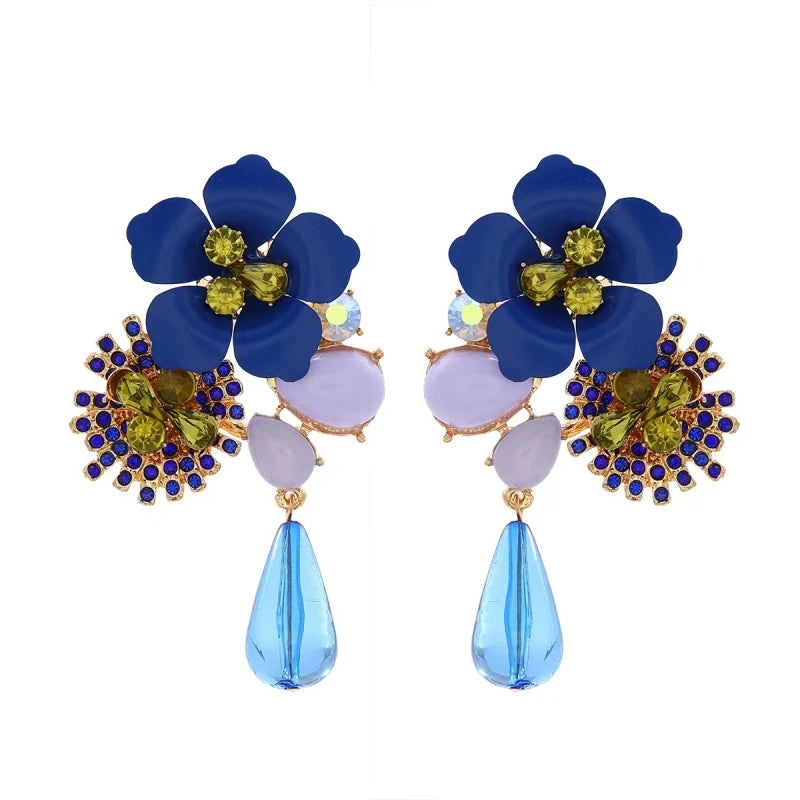 Women's Colorful Flower Rhinestone Drop Earrings – 14K Gold Drop Earrings Nixie