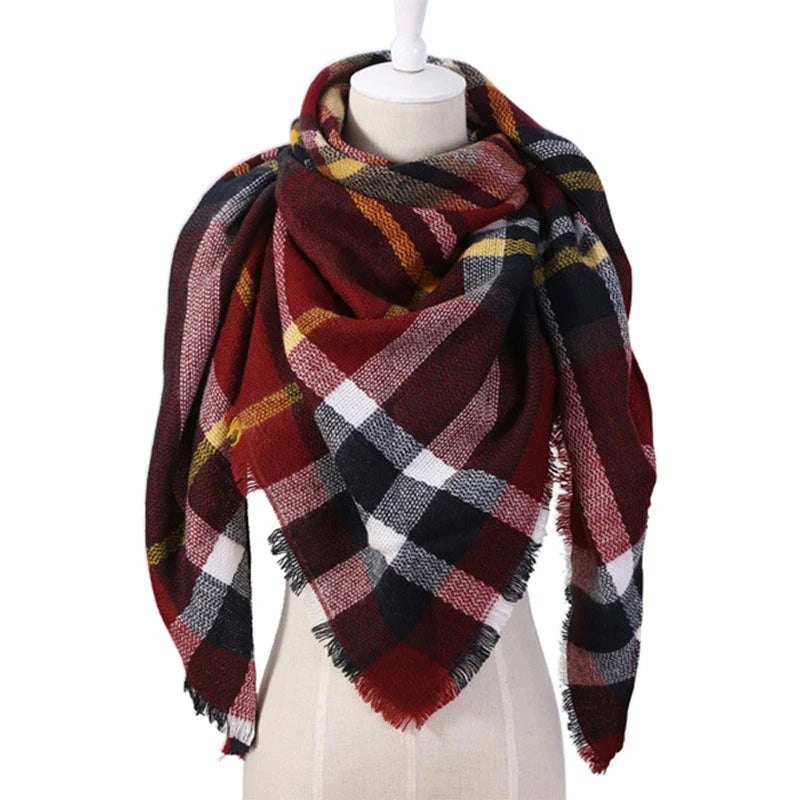 Women's Plaid Faux Cashmere Triangle Shawl Scarf | 140×210cm Shawl Wrap Scarf Nixie
