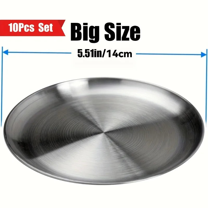 10-Piece Stainless Steel Plates Set – Dishwasher Safe & Non-Toxic Stainless Steel Plates Nixie