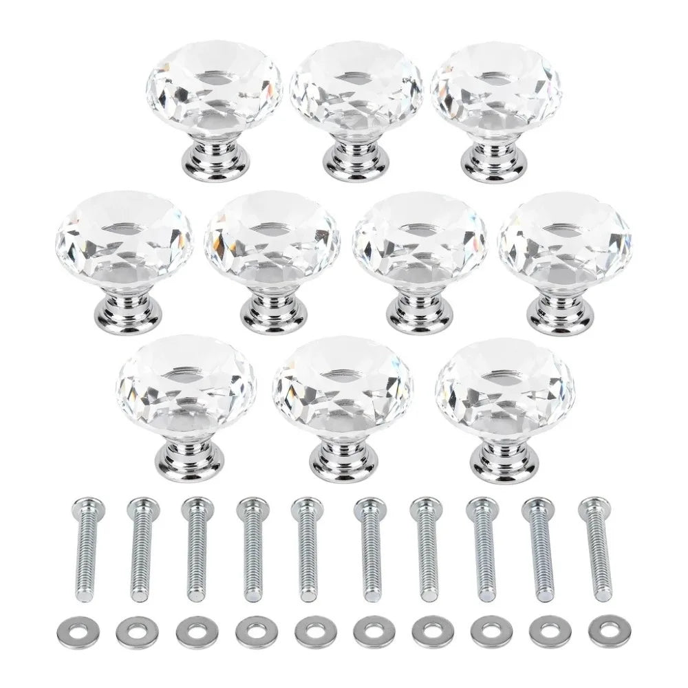 10-Pack Crystal Glass Cabinet Knobs 30mm Silver Drawer Pulls Cabinet Knobs Nixie a
