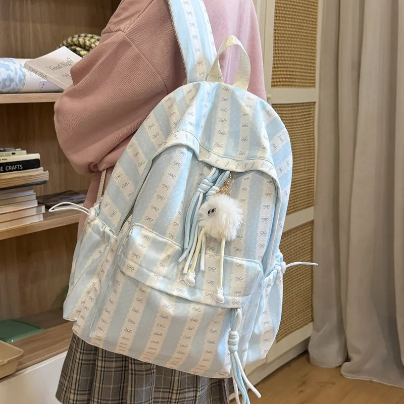 Nixie Striped Bow School Backpack – Large Capacity Teen Girls School Backpack Nixie