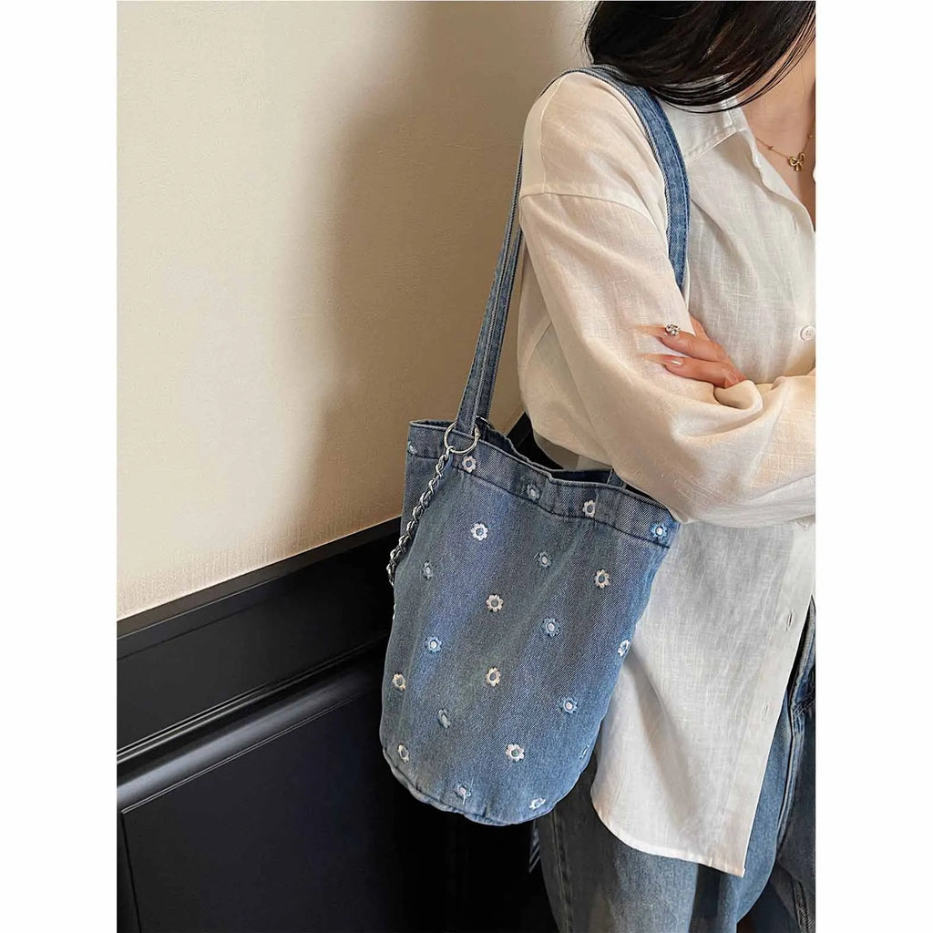 Japanese Denim Shoulder Bag – Large Capacity Women's Tote Denim Shoulder Tote Nixie