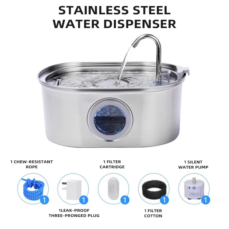 NautyPaws 3.2L Stainless Steel Cat & Dog Water Fountain Pet Water Fountain Nixie New BS plug