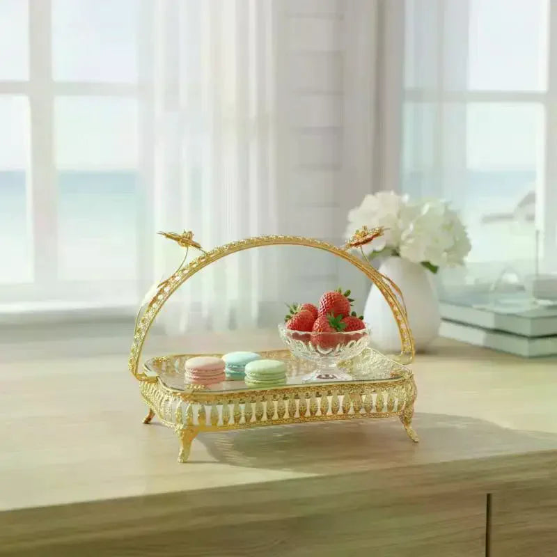 Retro Golden Fruit Plate – Luxury European Snack Tray Decorative Serving Tray Nixie