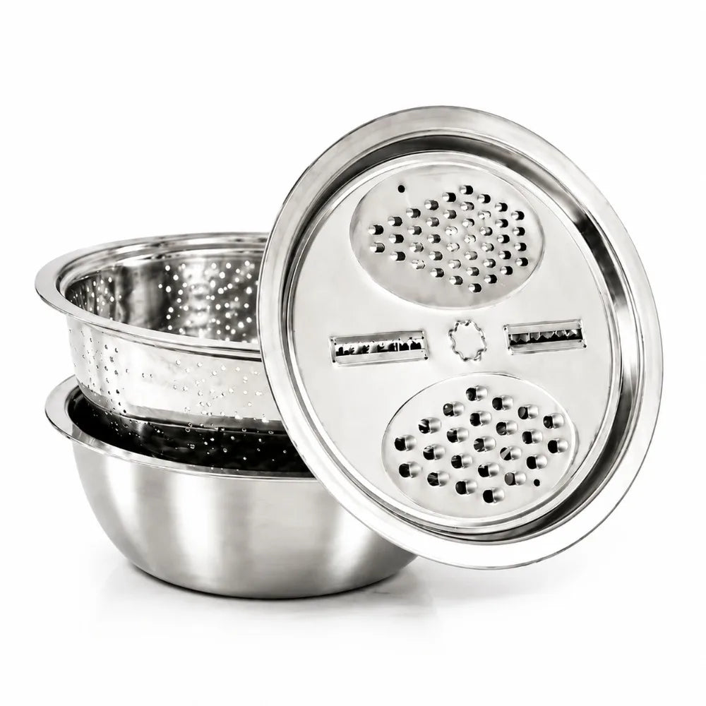 3-Piece Stainless Steel Colander Grater & Salad Bowl Set Kitchen Grater Set Nixie