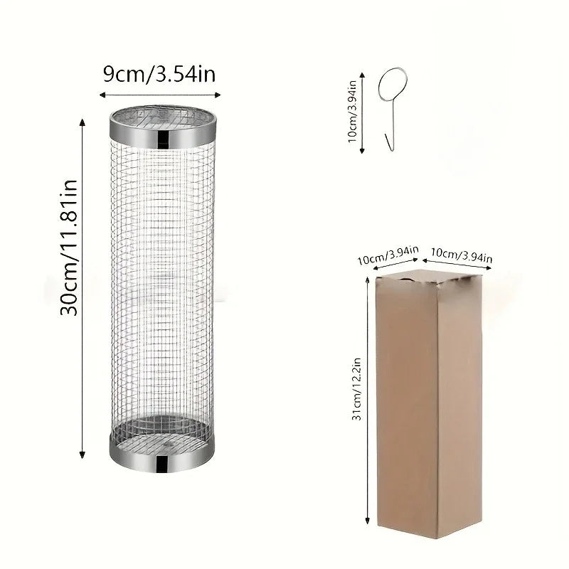 2pc Stainless Steel Rolling Grill Basket Set | BBQ Cylinder Mesh BBQ Grill Basket Nixie