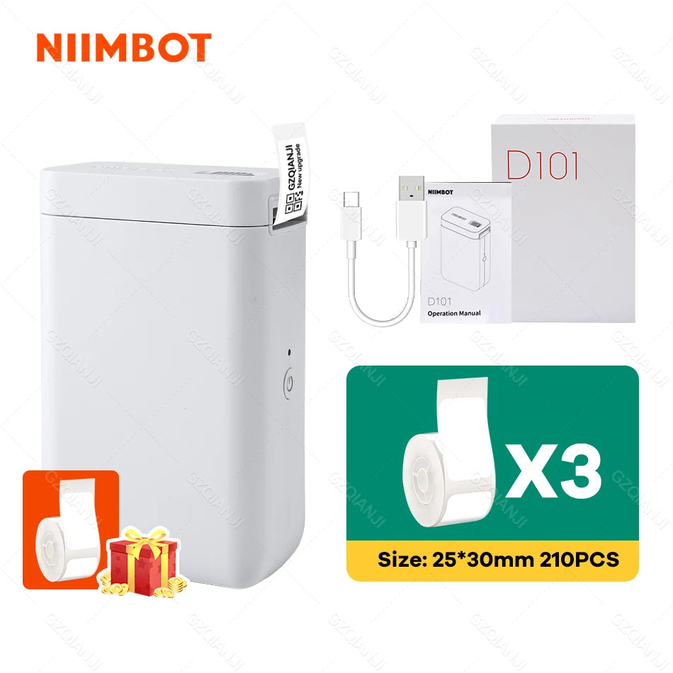 Niimbot D101 Bluetooth Thermal Label Maker 12-24mm | Office & Home Thermal Label Printer Nixie D101 3Rolls 25x30mm