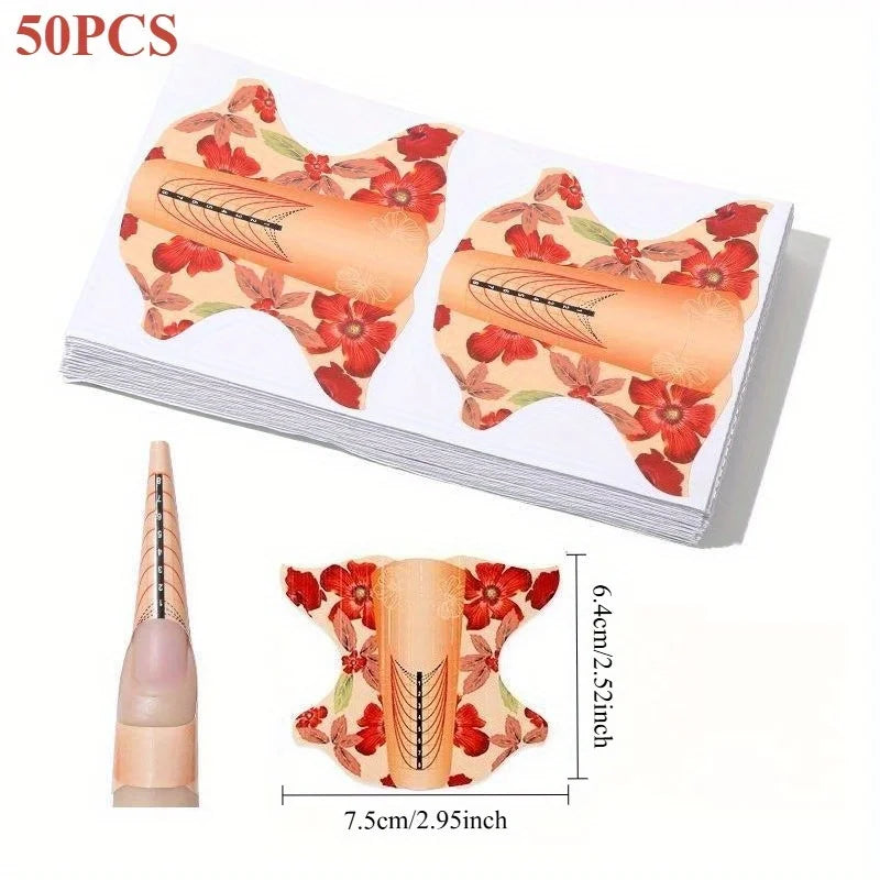 50Pcs Nail Forms French Tips UV Gel Extension Paper Molds Nail Extension Forms Nixie Maple leaf