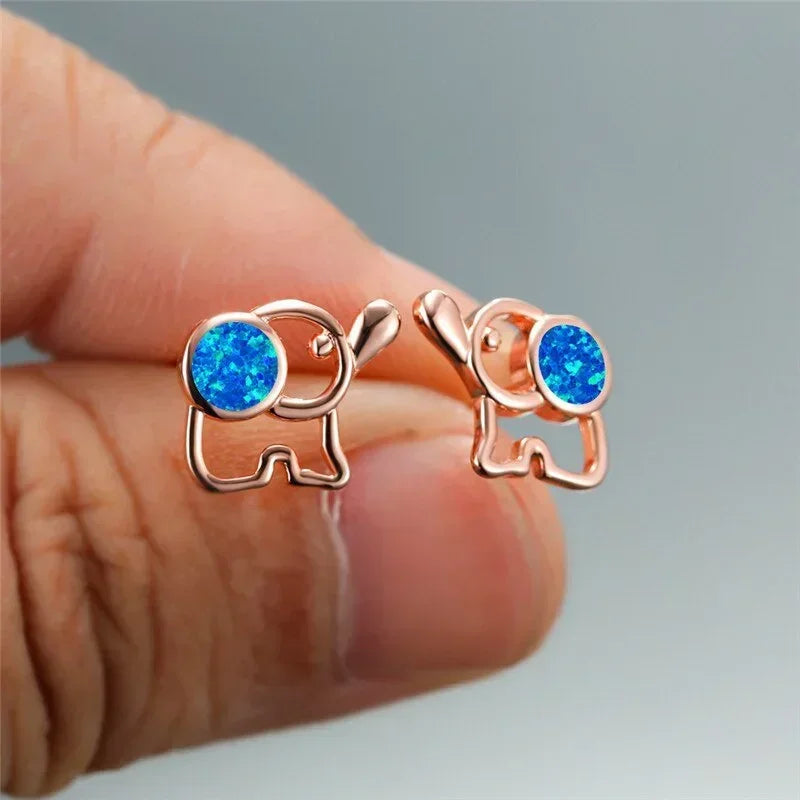Opal Elephant Stud Earrings – Rose Gold & Silver | Women Stud Earrings Nixie