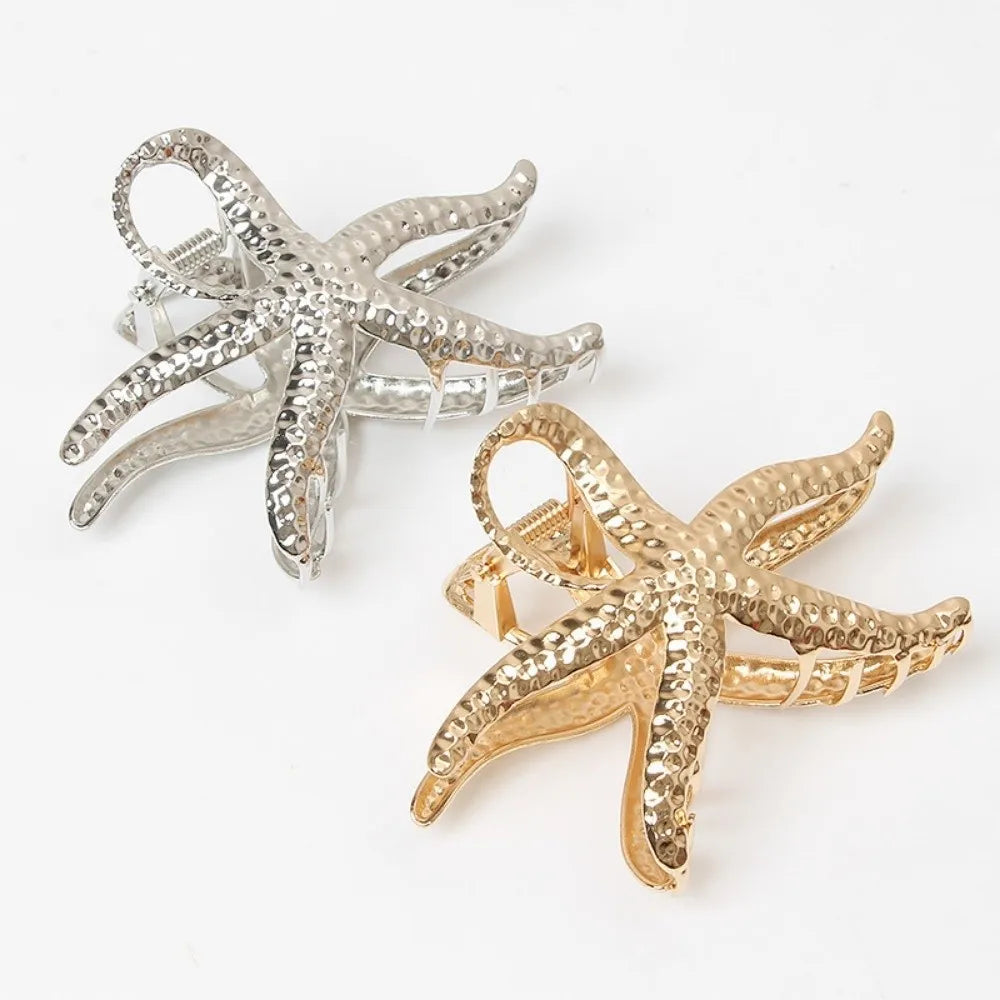 Ocean Starfish Hair Claw Clip Gold Metal Large Barrette Hair Claw Clip Nixie